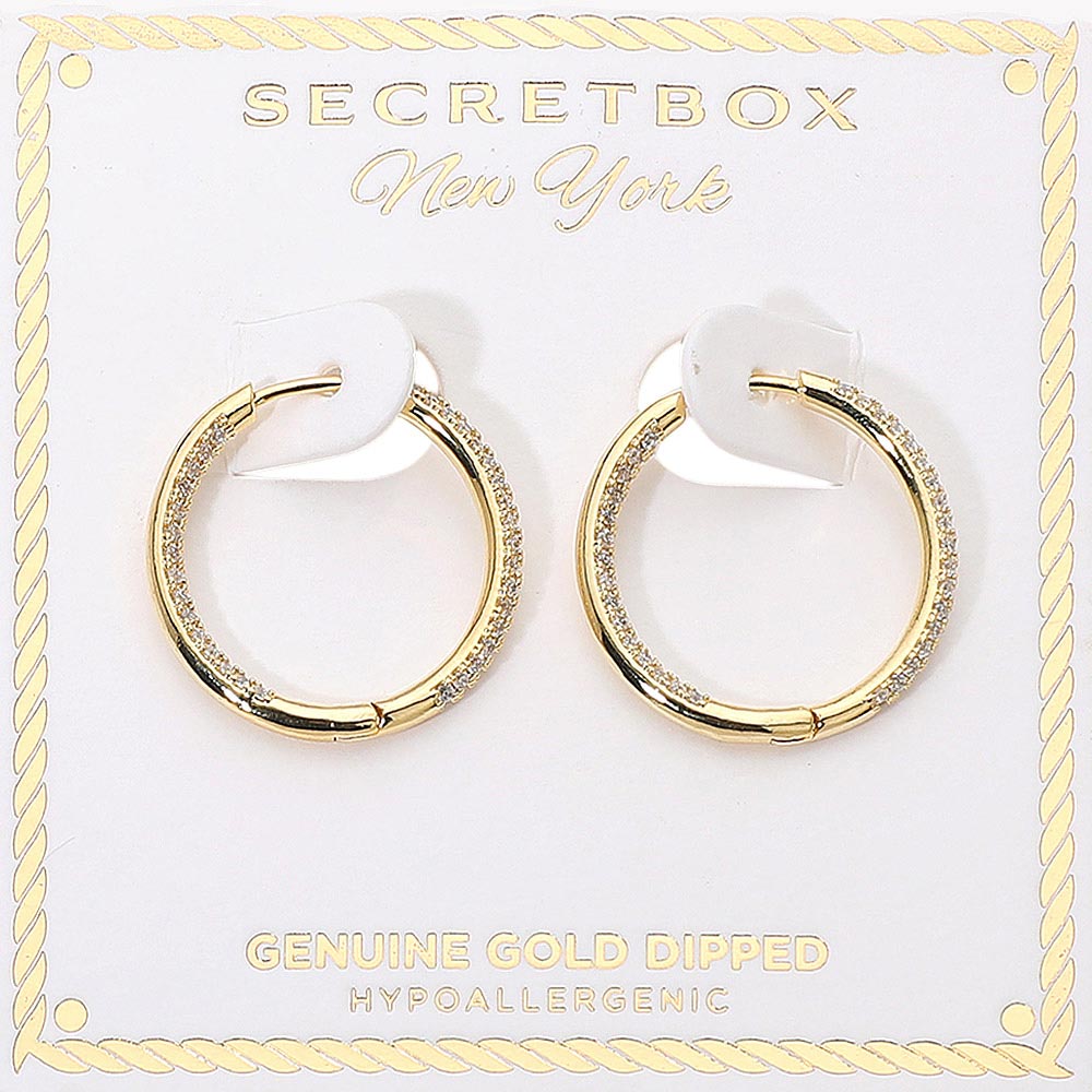 Madeline Love Gold SECRET BOX_Genuine Gold Dipped Hypoallergenic Rhinestone Paved Huggie Hoop Earrings - Jewelry