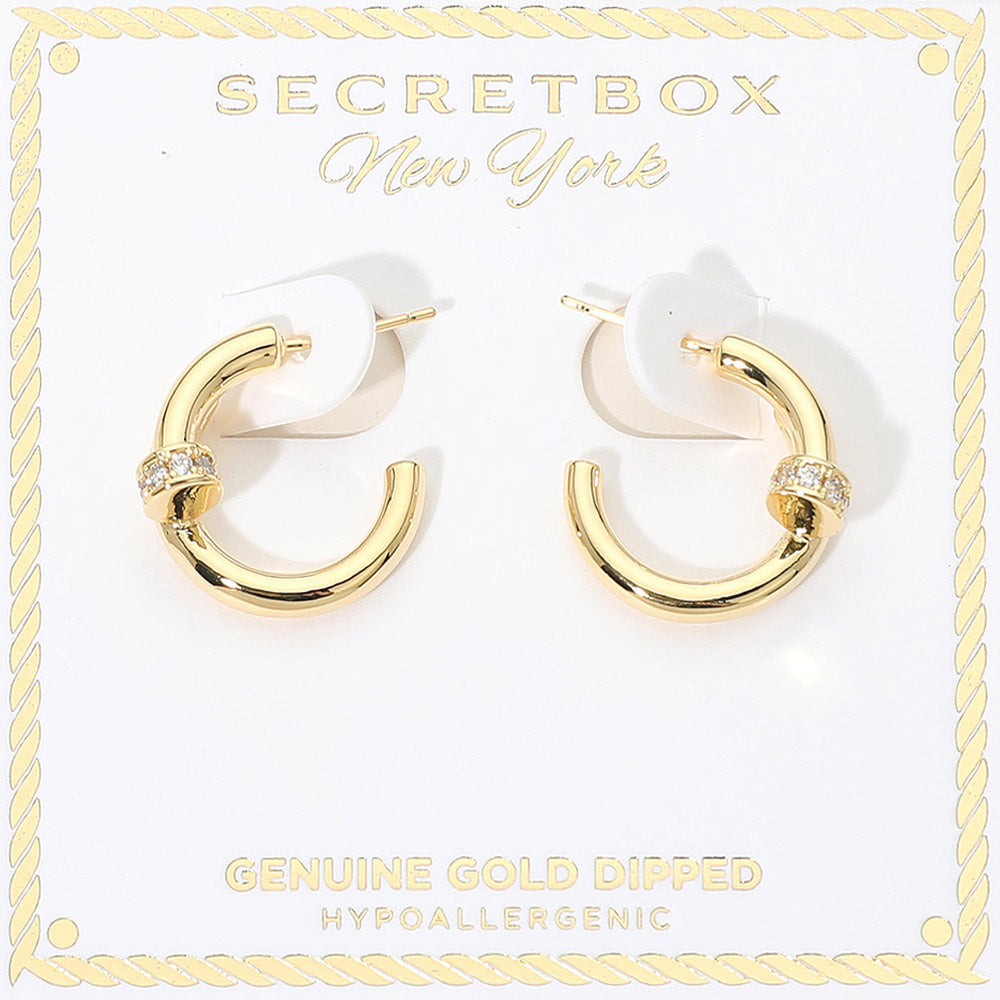 Madeline Love Gold SECRET BOX_Genuine Gold Dipped Stone Pave Mini Nail Hoop Earrings - Hair Accessories