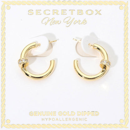 Madeline Love Gold SECRET BOX_Genuine Gold Dipped Stone Pave Mini Nail Hoop Earrings - Hair Accessories