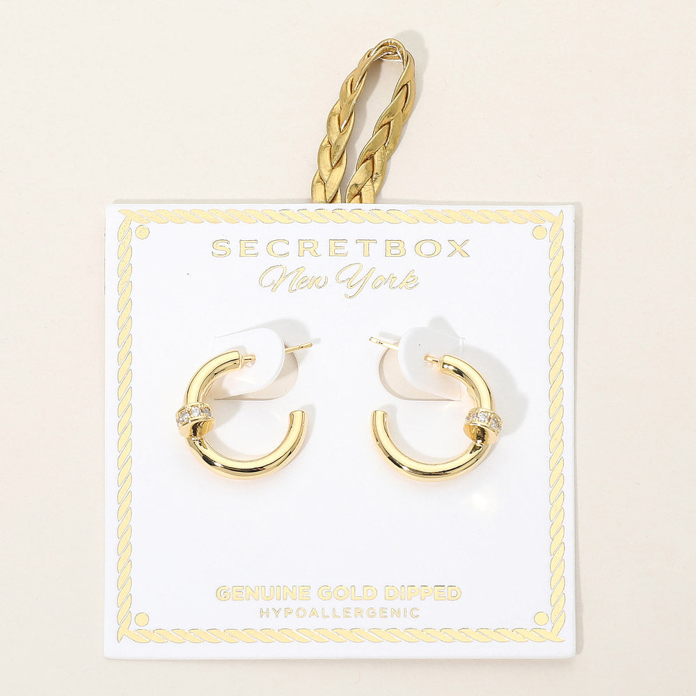 Madeline Love Gold SECRET BOX_Genuine Gold Dipped Stone Pave Mini Nail Hoop Earrings - Hair Accessories - desc