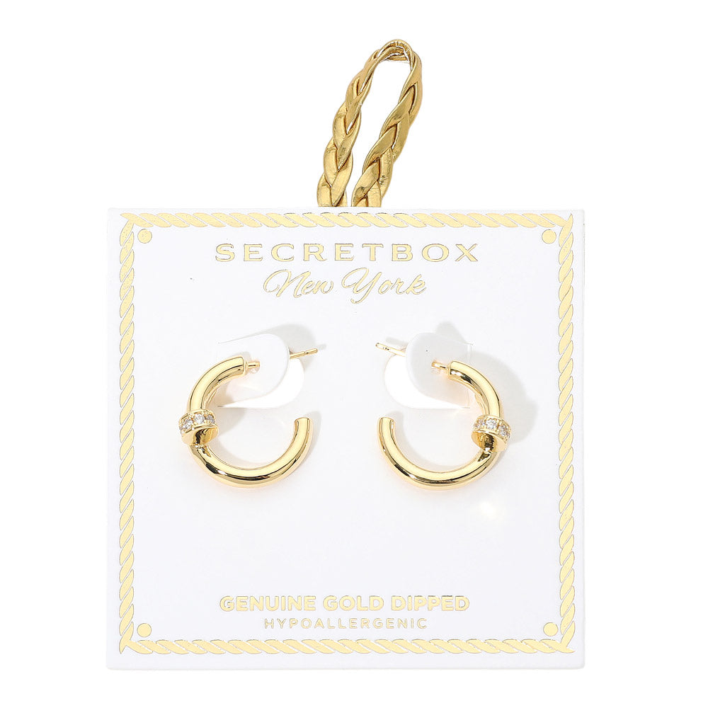 Madeline Love Gold SECRET BOX_Genuine Gold Dipped Stone Pave Mini Nail Hoop Earrings - Hair Accessories - extra