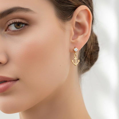 Madeline Love Clear, Gold Gold Dipped CZ Accent Anchor Charm Drop Dangle Earrings - Jewelry
