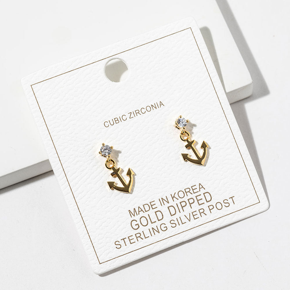 Madeline Love Clear, Gold Gold Dipped CZ Accent Anchor Charm Drop Dangle Earrings - Jewelry - desc