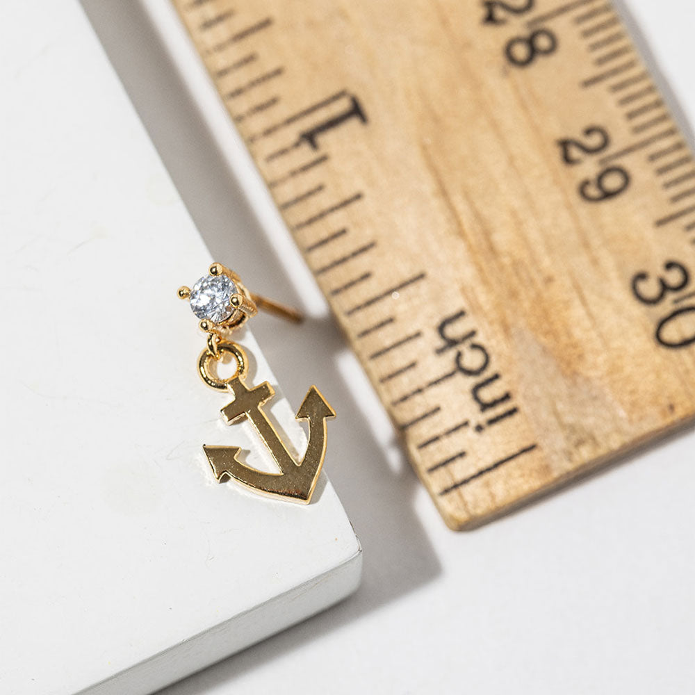 Madeline Love Clear, Gold Gold Dipped CZ Accent Anchor Charm Drop Dangle Earrings - Jewelry - extra