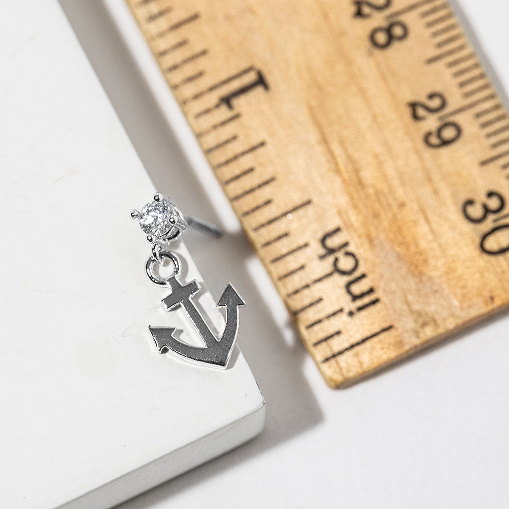 Madeline Love Clear, Rhodium White Gold Dipped CZ Accent Anchor Charm Drop Dangle Earrings - Jewelry - extra