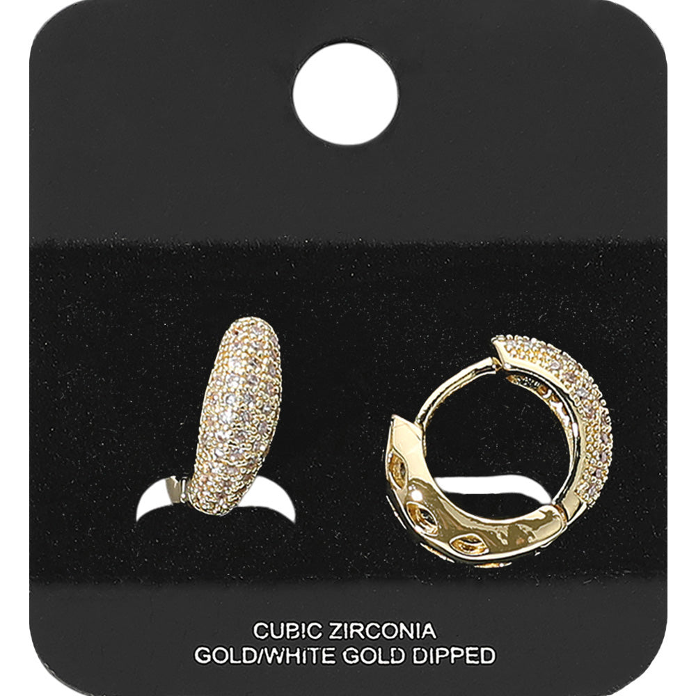 Madeline Love Gold Gold Dipped CZ Stone Paved Huggie Hoop Earrings
