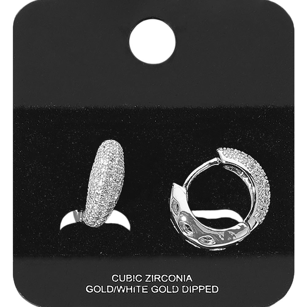 Madeline Love Rhodium Gold Dipped CZ Stone Paved Huggie Hoop Earrings