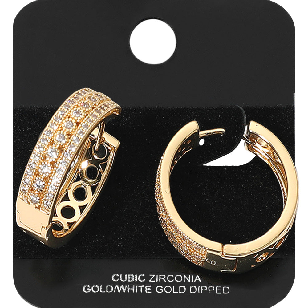 Madeline Love Gold Gold Dipped Triple Row CZ Stone Paved Hoop Earrings - Hair Accessories