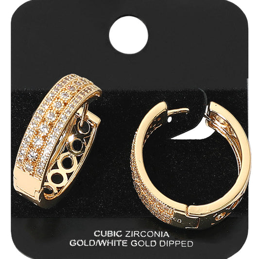Madeline Love Gold Gold Dipped Triple Row CZ Stone Paved Hoop Earrings - Hair Accessories