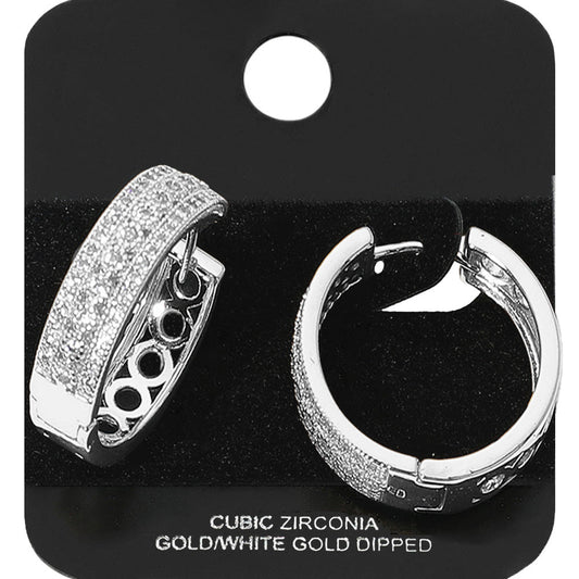 Madeline Love Rhodium White Gold Dipped Triple Row CZ Stone Paved Hoop Earrings - Hair Accessories