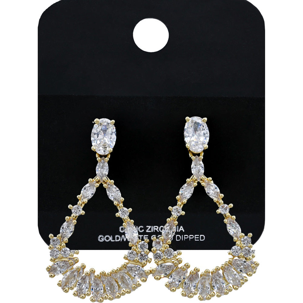 Madeline Love Gold Gold Dipped Teardrop CZ Stone Cluster Embellished Statement Earrings