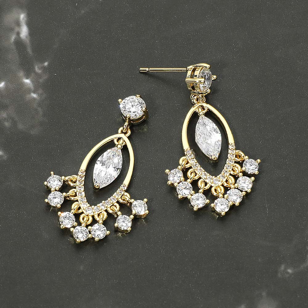 Madeline Love Gold Gold Dipped Marquise CZ Accent Drop Earrings
