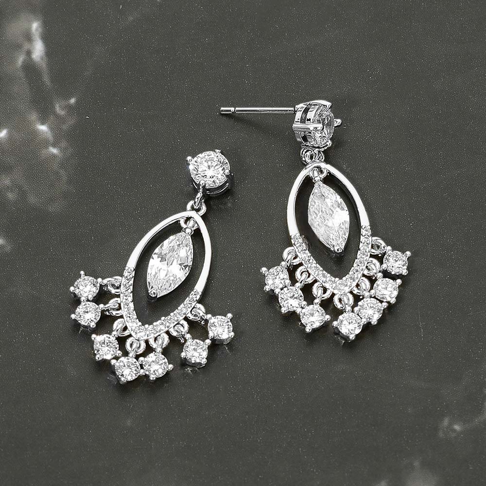 Madeline Love Rhodium White Gold Dipped Marquise CZ Accent Drop Earrings