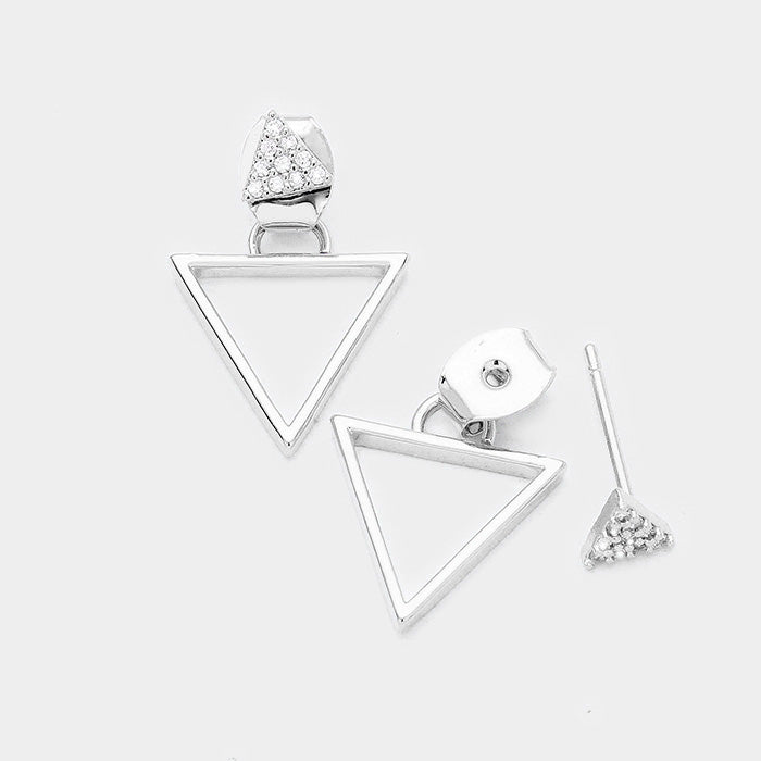 Madeline Love Clear, Rhodium Cubic Zirconia Metal Triangle Earrings - Jewelry