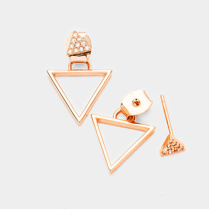Madeline Love Clear, Rose Gold Cubic Zirconia Metal Triangle Earrings - Jewelry