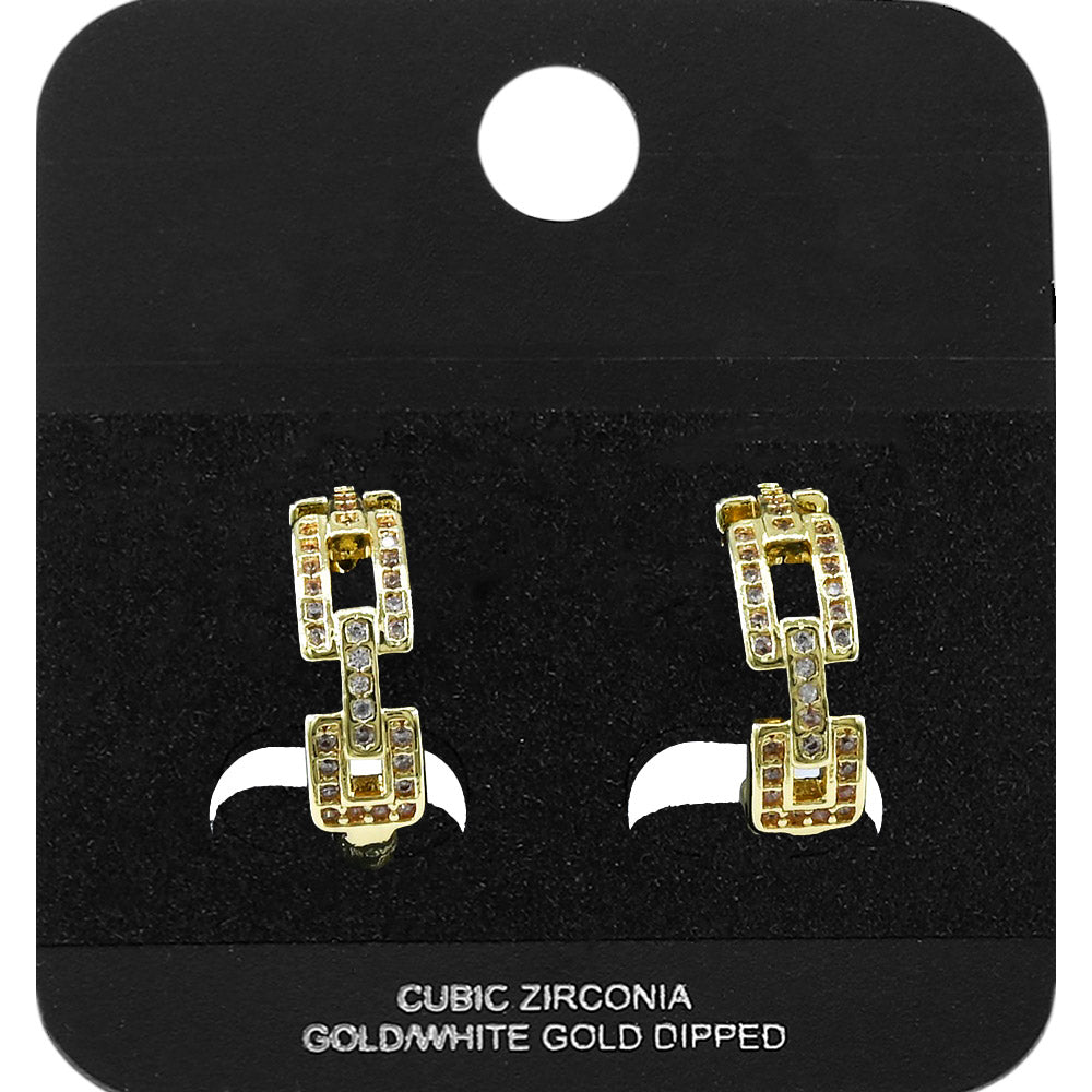 Madeline Love Gold Gold Dipped CZ Pave Geometric Link Mini Open Hoop Earrings - Hair Accessories