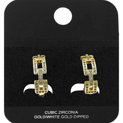 Madeline Love Gold Gold Dipped CZ Pave Geometric Link Mini Open Hoop Earrings - Hair Accessories