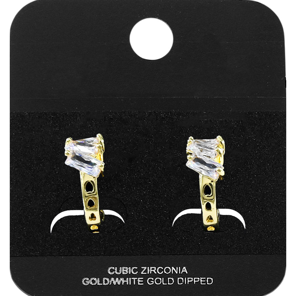 Madeline Love Gold Gold Dipped Triple Baguette Cut CZ Cluster Accent Mini Open Hoop Earrings - Jewelry