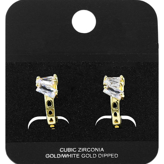 Madeline Love Gold Gold Dipped Triple Baguette Cut CZ Cluster Accent Mini Open Hoop Earrings - Jewelry