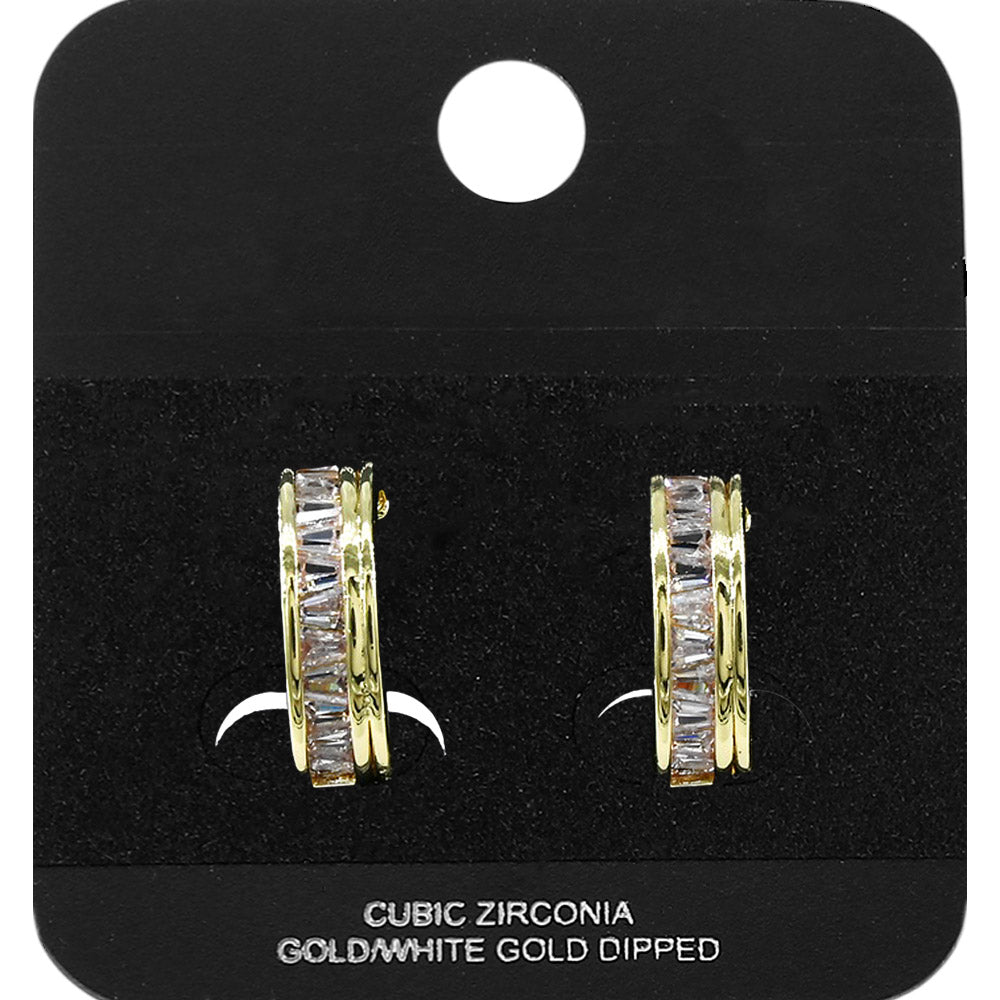 Madeline Love Gold Gold Dipped Baguette CZ Embellished Mini Open Hoop Earrings - Jewelry