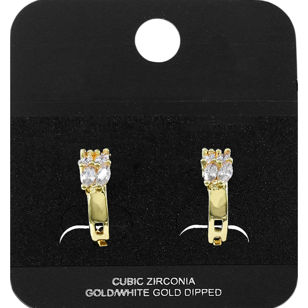 Madeline Love Gold Gold Dipped Marquise CZ Cluster Accent Mini Open Hoop Earrings - Jewelry