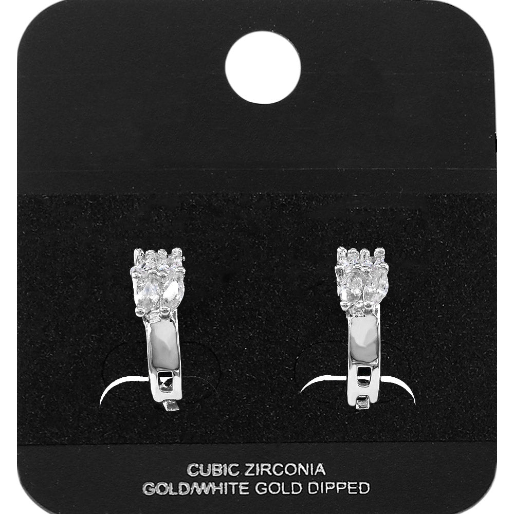 Madeline Love Rhodium White Gold Dipped Marquise CZ Cluster Accent Mini Open Hoop Earrings - Jewelry