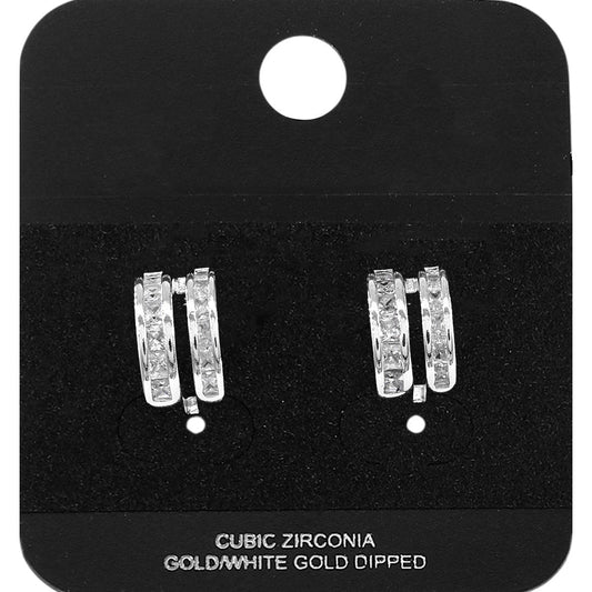 Madeline Love Rhodium White Gold Dipped Double CZ Row Mini Open Hoop Earrings - Hair Accessories