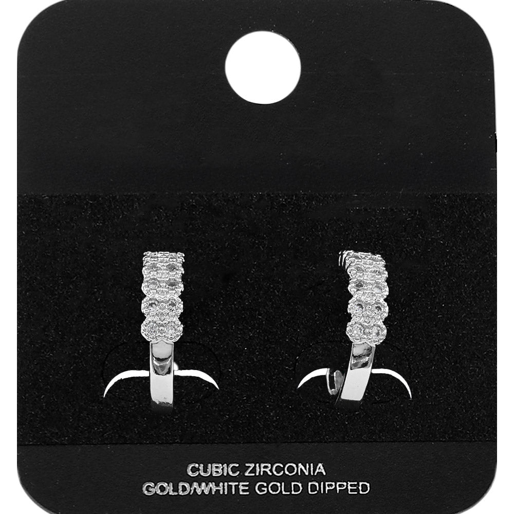 Madeline Love Rhodium White Gold Dipped Two Row CZ Pave Mini Open Hoop Earrings - Jewelry