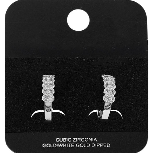 Madeline Love Rhodium White Gold Dipped Two Row CZ Pave Mini Open Hoop Earrings - Jewelry