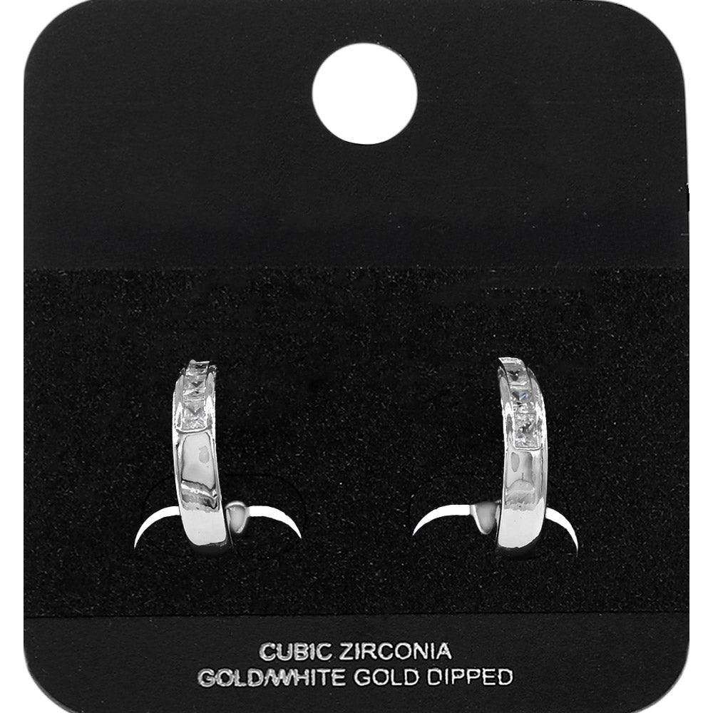 Madeline Love Rhodium White Gold Dipped CZ Mini Open Hoop Earrings - Hair Accessories