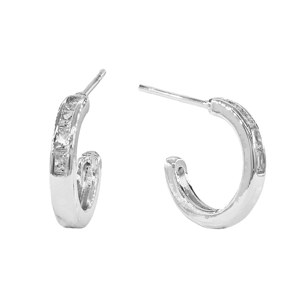 Madeline Love Rhodium White Gold Dipped CZ Mini Open Hoop Earrings - Hair Accessories - desc