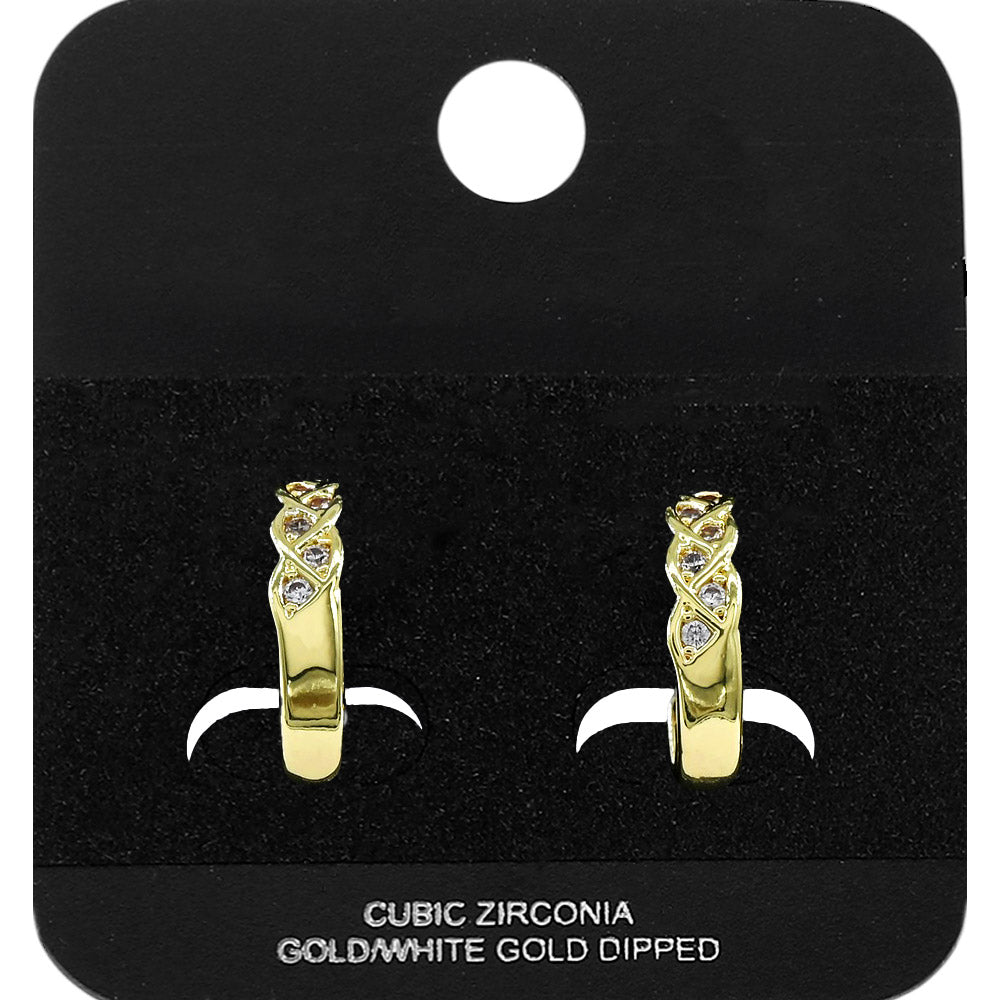 Madeline Love Gold Gold Dipped CZ Embellished Twisted Mini Open Hoop Earrings - Jewelry