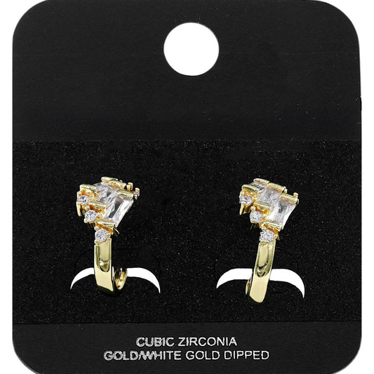 Madeline Love Gold Gold Dipped Triple Baguette CZ Accent Mini Open Hoop Earrings - Jewelry