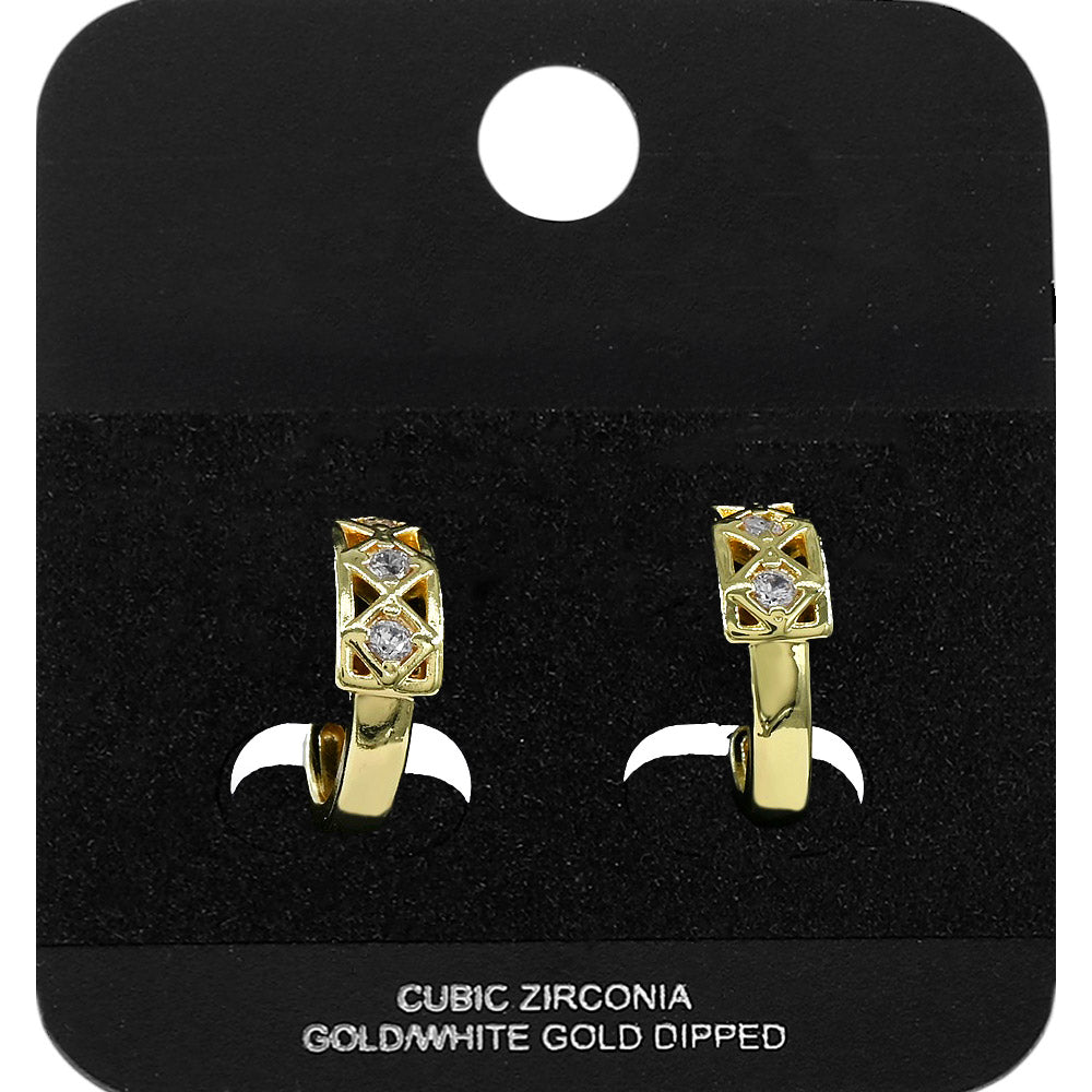 Madeline Love Gold Gold Dipped CZ Stone Accent Lattice Mini Open Hoop Earrings - Jewelry
