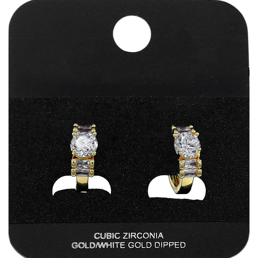 Madeline Love Gold Gold Dipped Round Baguette CZ Mini Open Hoop Earrings - Jewelry