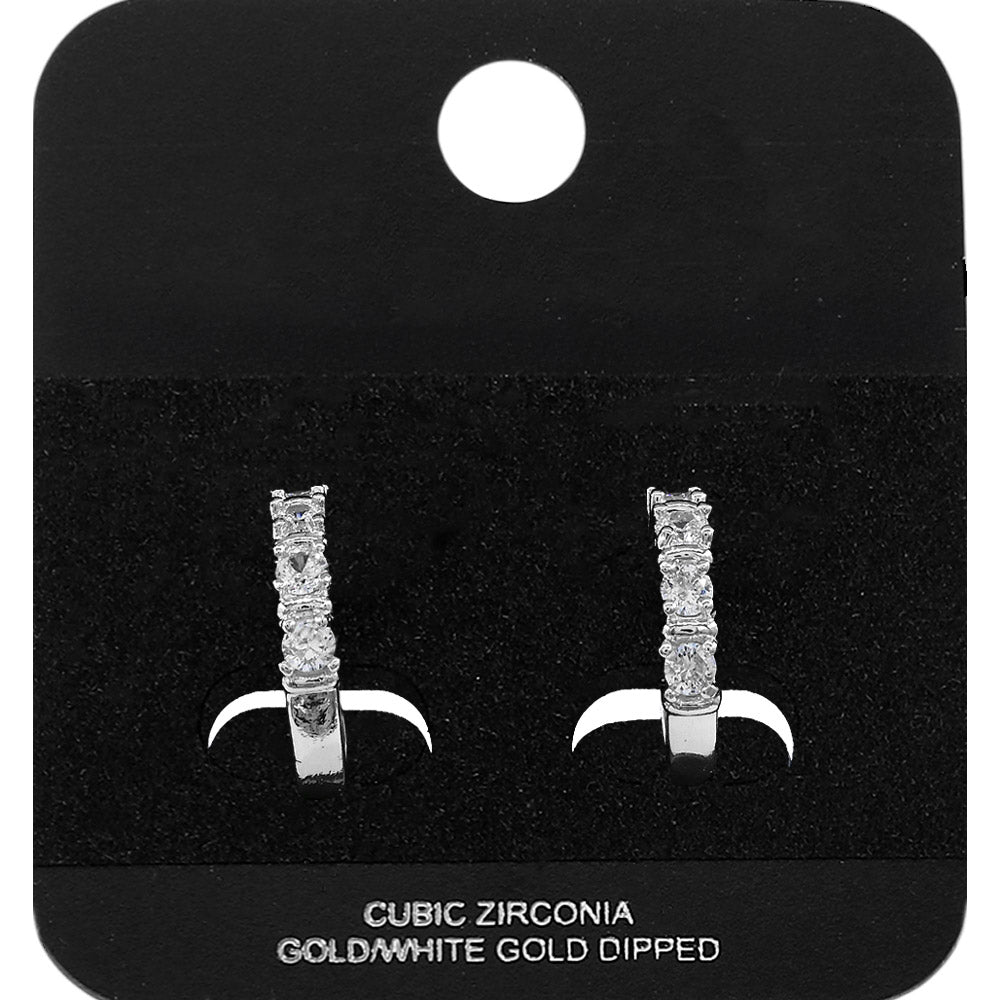 Madeline Love Rhodium White Gold Dipped Round CZ Around Mini Open Hoop Earrings - Jewelry
