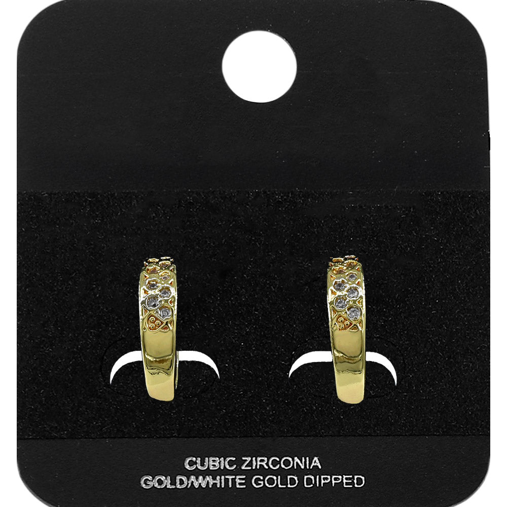 Madeline Love Gold Gold Dipped CZ Pave Lattice Mini Open Hoop Earrings - Jewelry
