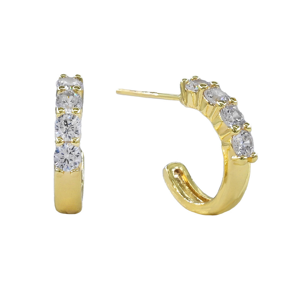 Madeline Love Gold Gold Dipped Round CZ Stone Accent Mini Open Hoop Earrings - desc