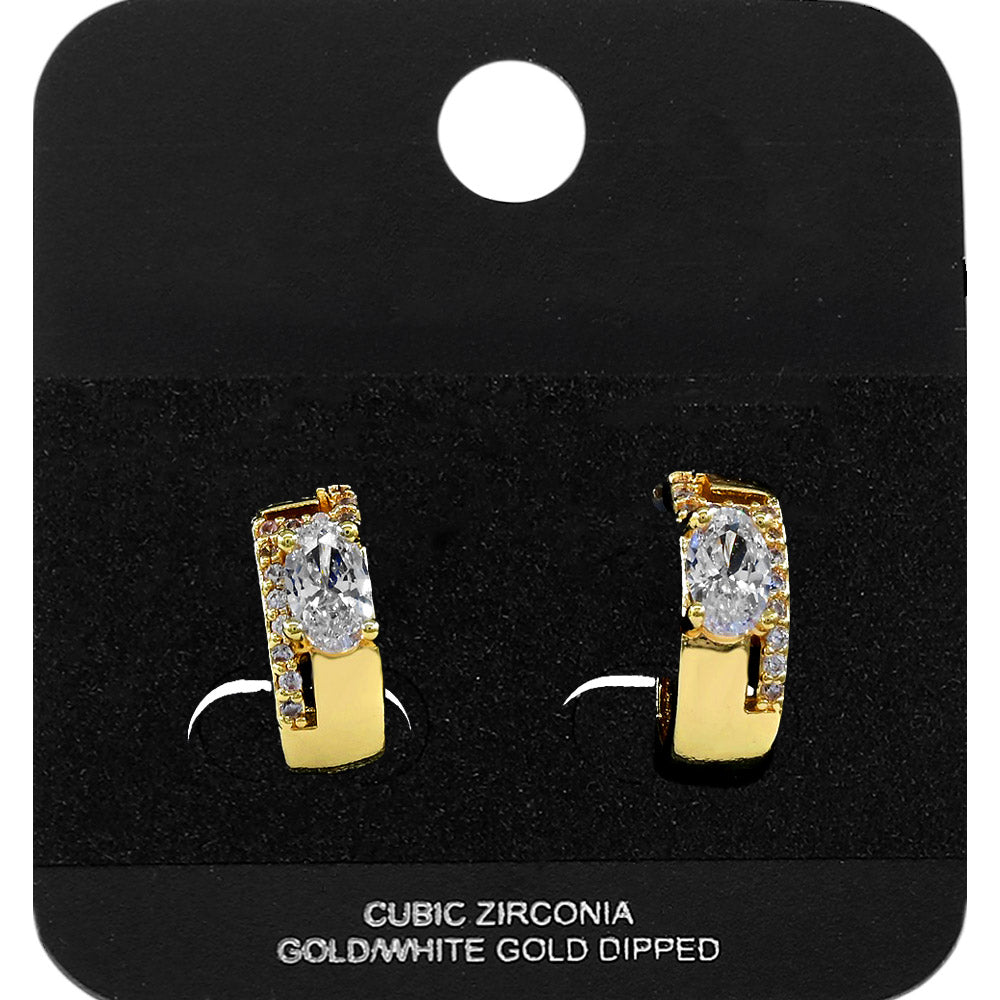 Madeline Love Gold Gold Dipped Oval CZ Accent Mini Open Hoop Earrings - Jewelry