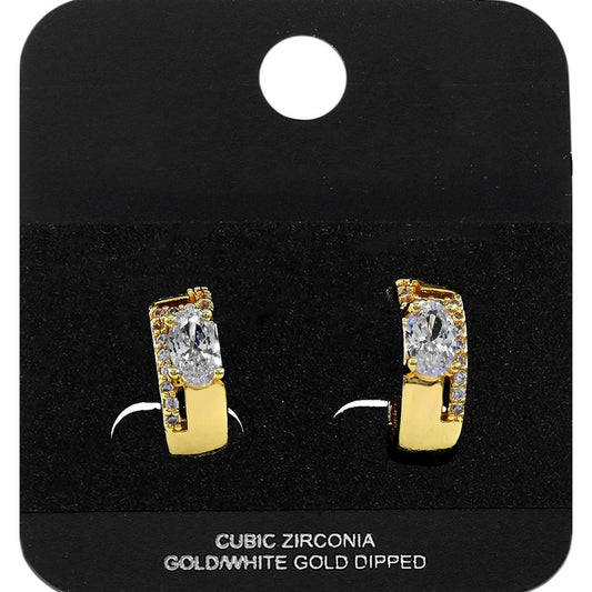 Madeline Love Gold Gold Dipped Oval CZ Accent Mini Open Hoop Earrings - Jewelry