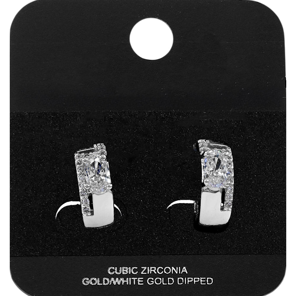 Madeline Love Rhodium White Gold Dipped Oval CZ Accent Mini Open Hoop Earrings - Jewelry