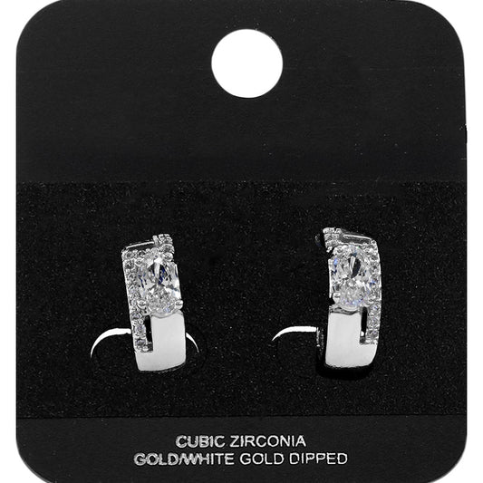 Madeline Love Rhodium White Gold Dipped Oval CZ Accent Mini Open Hoop Earrings - Jewelry