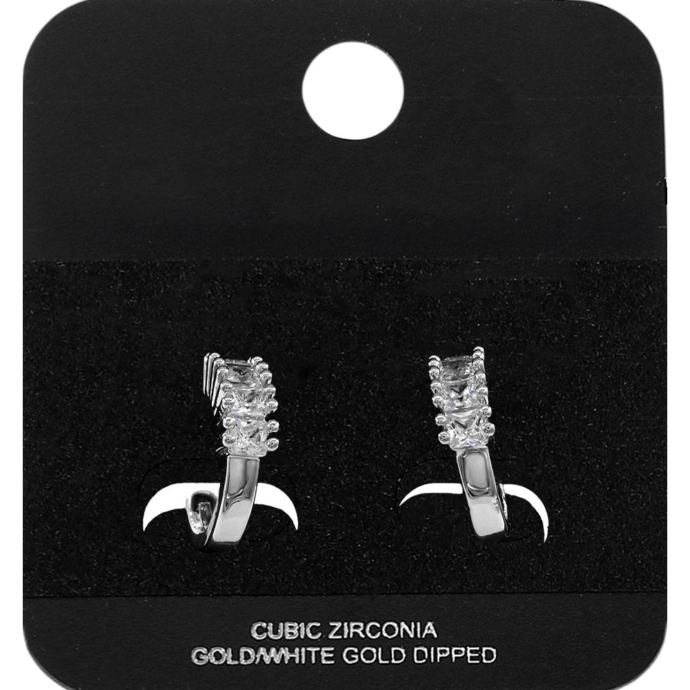 Madeline Love Rhodium White Gold Dipped Princess Cut CZ Around Mini Open Hoop Earrings - Hair Accessories