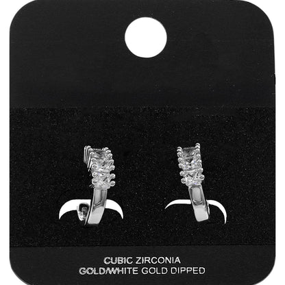 Madeline Love Rhodium White Gold Dipped Princess Cut CZ Around Mini Open Hoop Earrings - Hair Accessories