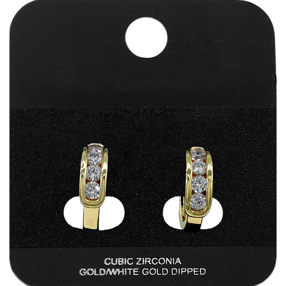 Madeline Love Gold Gold Dipped Round CZ Channel Mini Open Hoop Earrings - Jewelry