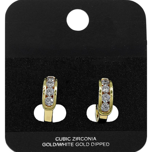 Madeline Love Gold Gold Dipped Round CZ Channel Mini Open Hoop Earrings - Jewelry