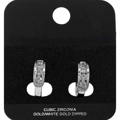 Madeline Love Rhodium White Gold Dipped Round CZ Channel Mini Open Hoop Earrings - Hair Accessories