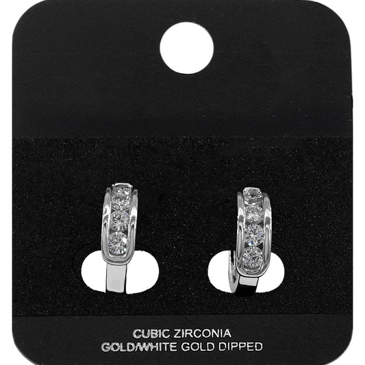 Madeline Love Rhodium White Gold Dipped Round CZ Channel Mini Open Hoop Earrings - Hair Accessories