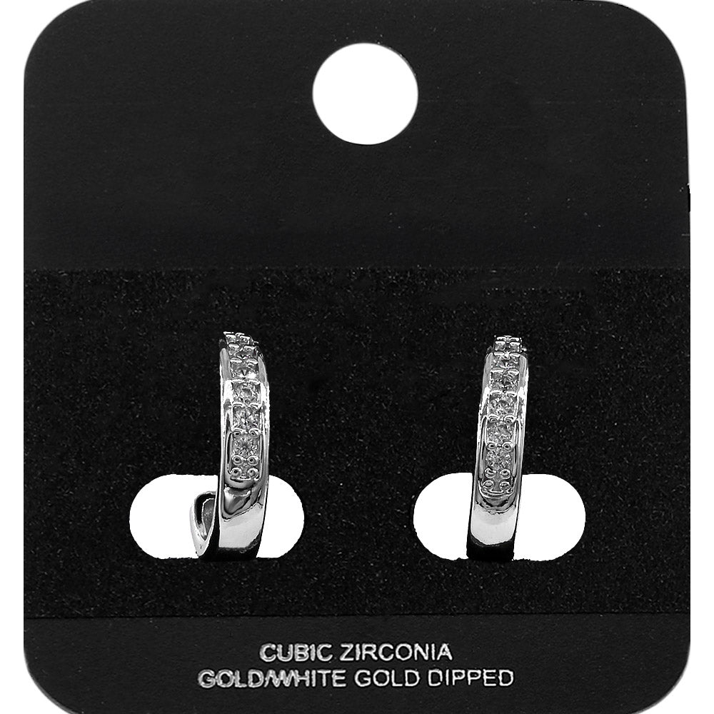 Madeline Love Rhodium White Gold Dipped CZ Channel Mini Open Hoop Earrings - Hair Accessories