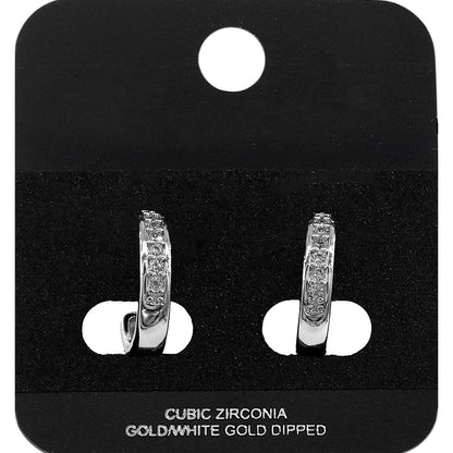 Madeline Love Rhodium White Gold Dipped CZ Channel Mini Open Hoop Earrings - Hair Accessories